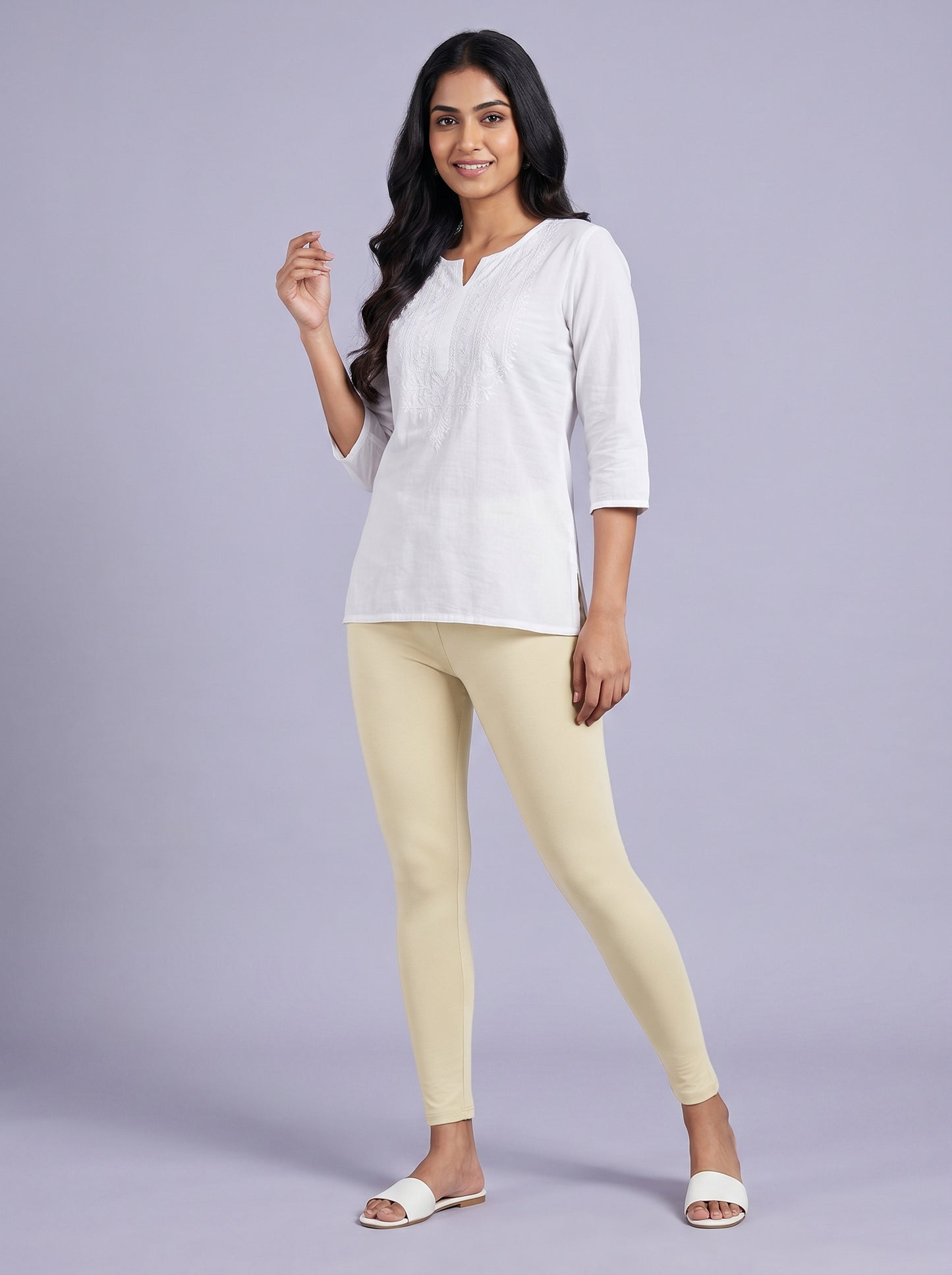 EMI - Ankle Length Livaeco™ Viscose Leggings - Half White