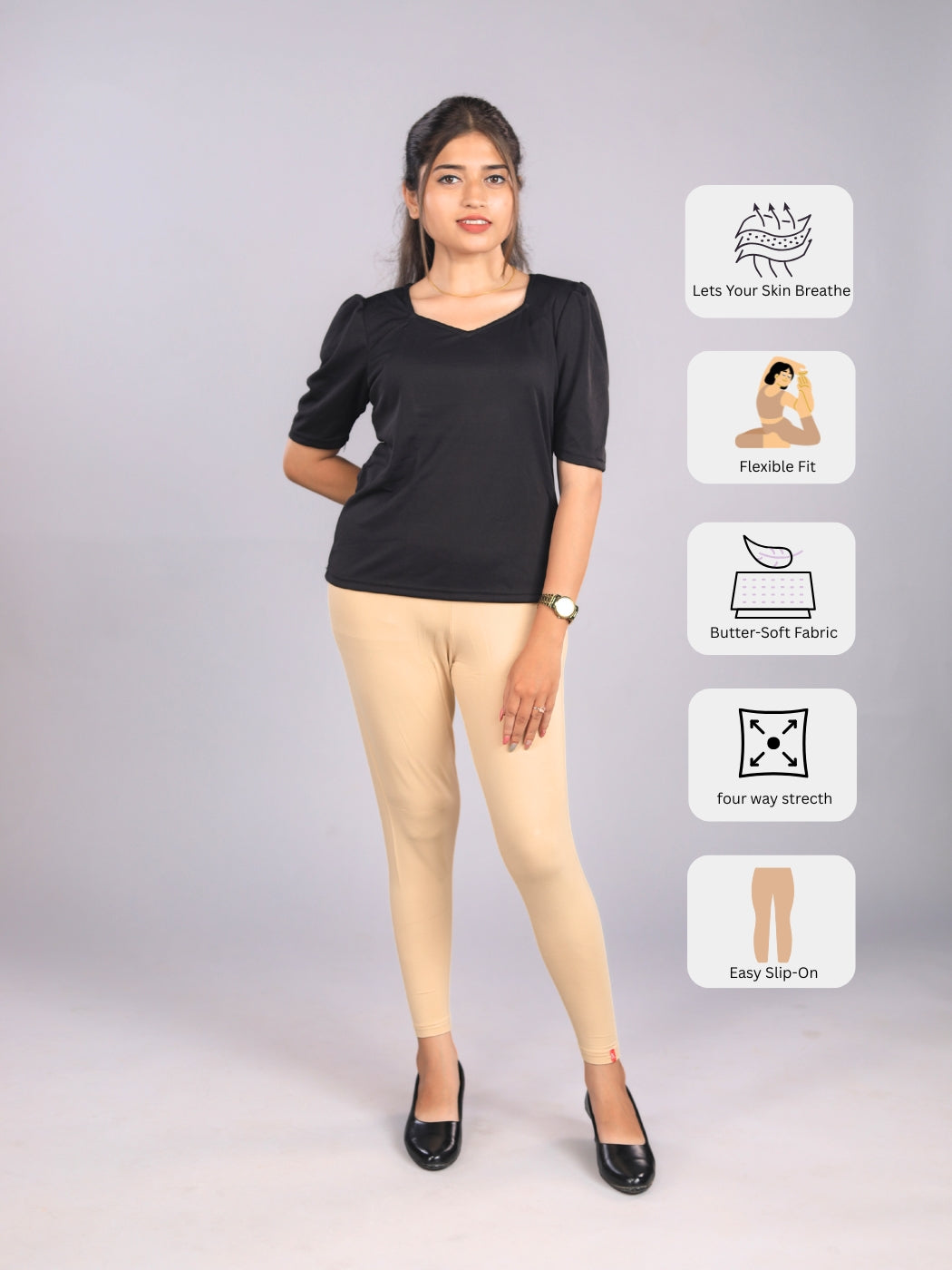 EMI - Ankle Length Livaeco™ Viscose Leggings - Beige