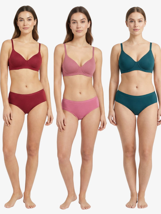 QT - Pack of 3 Women Hipster Multicolor Panty - Outer Elastic