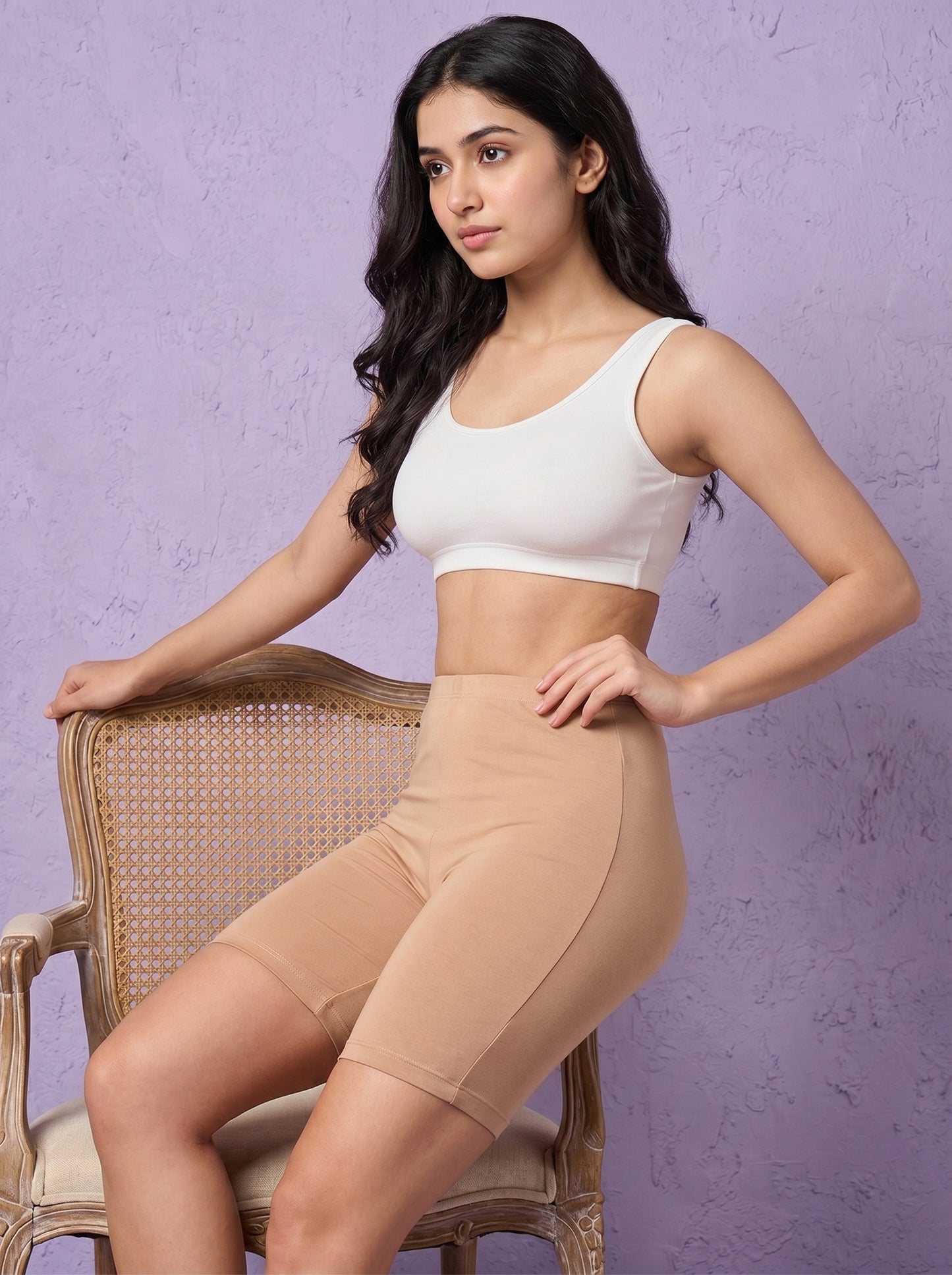EMI -  High-Rise Livaeco™ Viscose Comfort Shorts – Beige