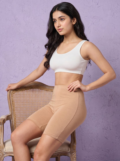 EMI -  High-Rise Livaeco™ Viscose Comfort Shorts – Beige