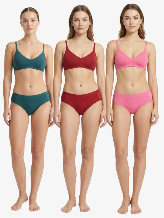 QT - Pack of 3 Women Hipster Multicolor Panty - Inner Elastic