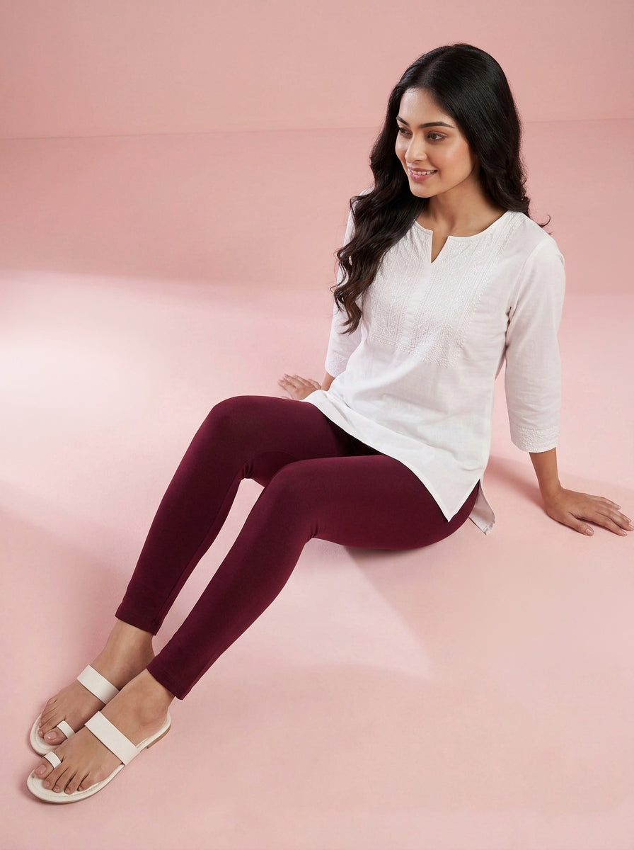 EMI - Ankle Length Livaeco™ Viscose Leggings - French Wine